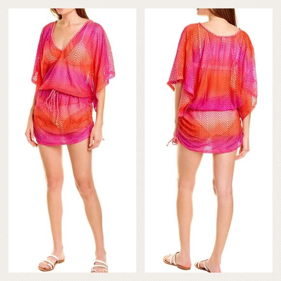 Luli Fama Sunset Angel Cabana V-neck Cover Up Beach Boho Dress Size Large - Picture 12 of 12